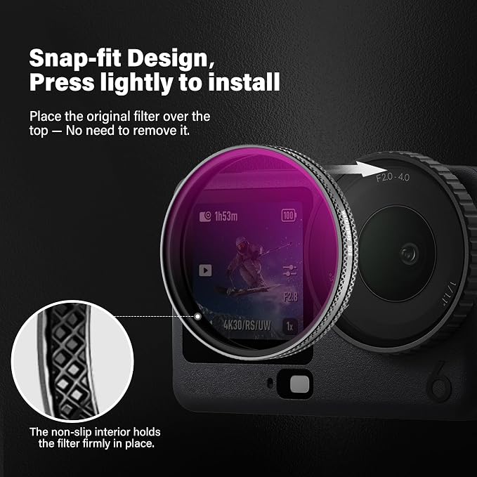 Walking Way ND Filter Set Compatible with DJI Osmo Action 6, 4 Pack ND8 ND16 ND32 ND64 Snap-On Polarizing Neutral Density Filters DJI Action 6 Accessories, HD Optical Glass/Multi-Coated/Aluminum Frame - Image 6