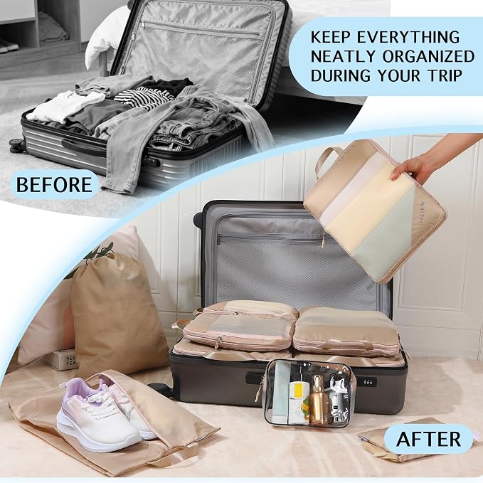 PFEYRPK Lightweight Compression Packing Cubes for Suitcases, Compressible Expandable Travel Packing Organizer with Clear Toiletries and Backpack Bag, Travel Essentials for Carry on Luggage 7 Set - Image 3