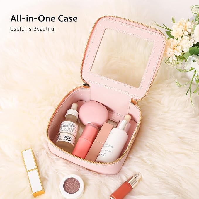 Aveniee Mini Clear Makeup Bag, Small Cosmetic Bags Travel Toiletry Pouch Organizer, TSA Approved Make up Case with Zipper, Car Bag for Essentials,Pink - Image 4