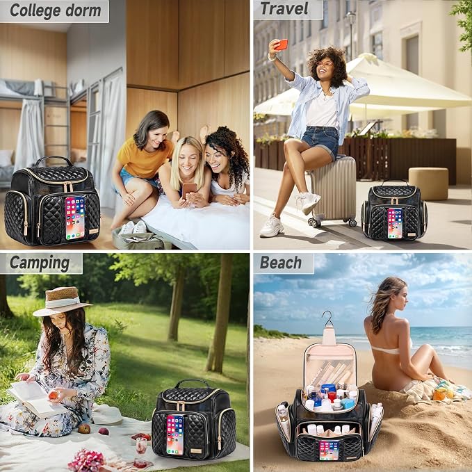Large Leather Toiletry Bag for Women Men,Bathroom Bag,Water Resistant Shower Bag,Makeup Bag,Portable Shower Caddy for College Dorm,Hanging Travel Toiletry Bag with Transparent Waterproof Phone Pocket - Image 7