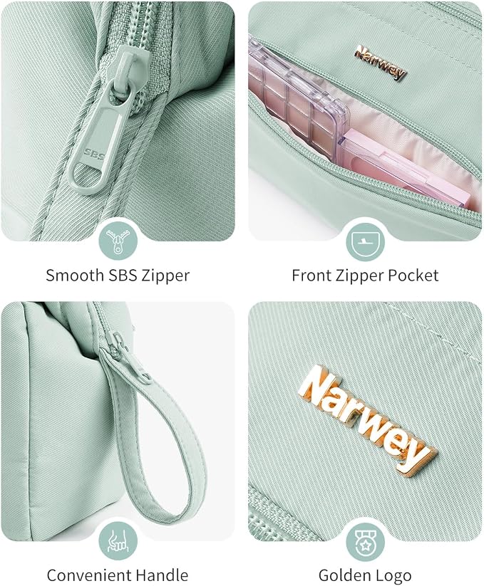 Narwey Makeup Bag Women Large Wide-open Make up Bag Travel Cosmetic Organizer Toiletry Bag for Cosmetics Toiletries Accessories (Mint Green) - Image 7