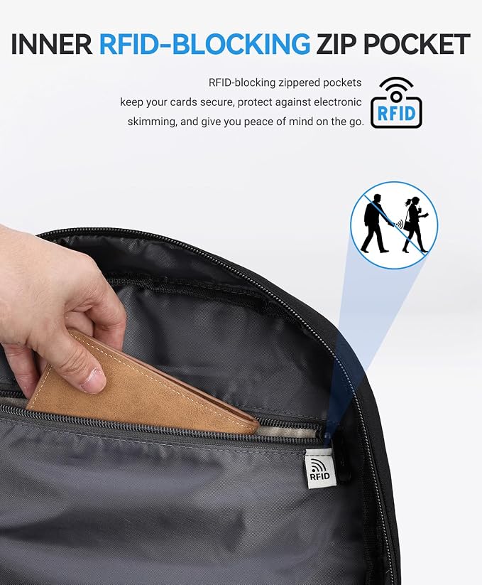 VASCHY Anti Theft Travel Backpack for Men & Women with RFID Blocking, 15.6in Laptop Backpacks, Bookbag for College, Work, Black - Image 8