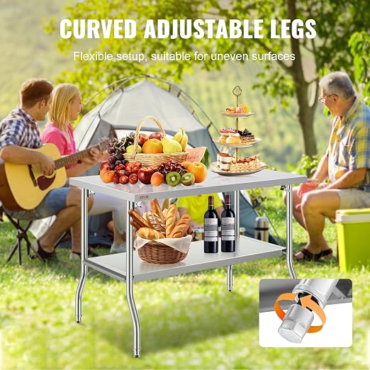 VEVOR Stainless Steel Foldable Work Table, 30 * 48 Inch Heavy Duty Food Outdoor Double Layer Stainless Steel Worktable for Commercial Kitchen Restaurant - Image 7