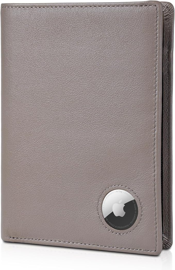 Polare Leather AirTag Passport Holder RFID Blocking Travel Bifold Wallet | Luxury Napa Cowhide Leather, AirTag Slot, Vintage Passport Cover Case, International Travel Wallet, Grey by polareoriginal