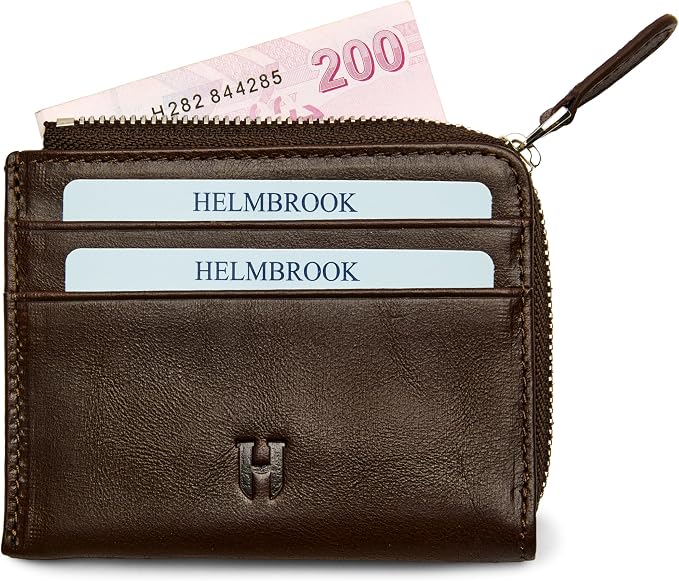 RFID Blocking Zipper Wallet, Slim Business Card Holder, Men & Women, Handcrafted Full-Grain Leather, Gift Box & Pouch, Christmas & Birthday, Brown - Image 4