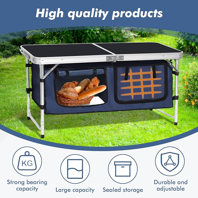 Camp Field Camping Folding Aluminum Table with Adjustable Legs for Outdoor Travel Beach, Backyards, BBQ, Party and Picnic Foldable Table - Image 5