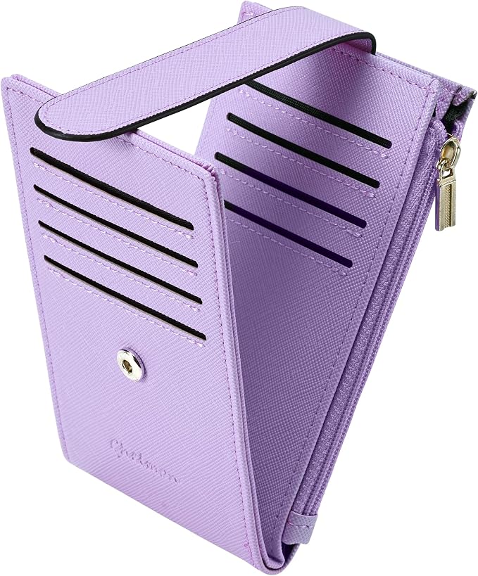 Chelmon Women's RFID Slim Card Holder Wallet | Thin Bifold Multi Card Case with Zipper Coin Pocket Purse for Women(Light Purple) by Chelmon
