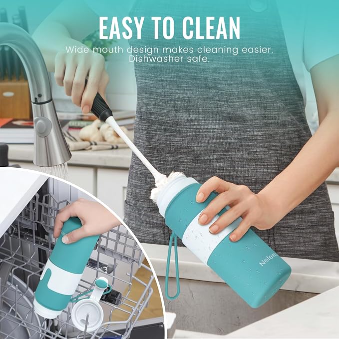 Nefeeko Collapsible Water Bottle, BPA Free 26oz Silicone Water Bottles | Foldable Water Bottles for Travel Sports, Leak-Proof Spill-Proof Portable Water Bottle with Carabiner, Lightweight - Image 5