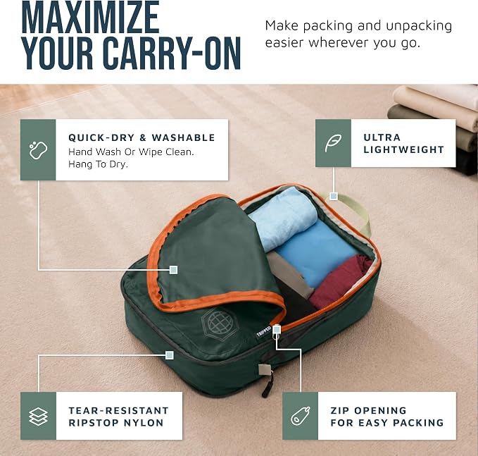 TRIPPED Travel Gear Compression Packing Cubes for Carry-On Travel 6-Pack | Ultralight Ripstop Packing Cubes with Compression Zippers for Organized Carry-On Luggage, Backpack, and Travel Packing - Image 3