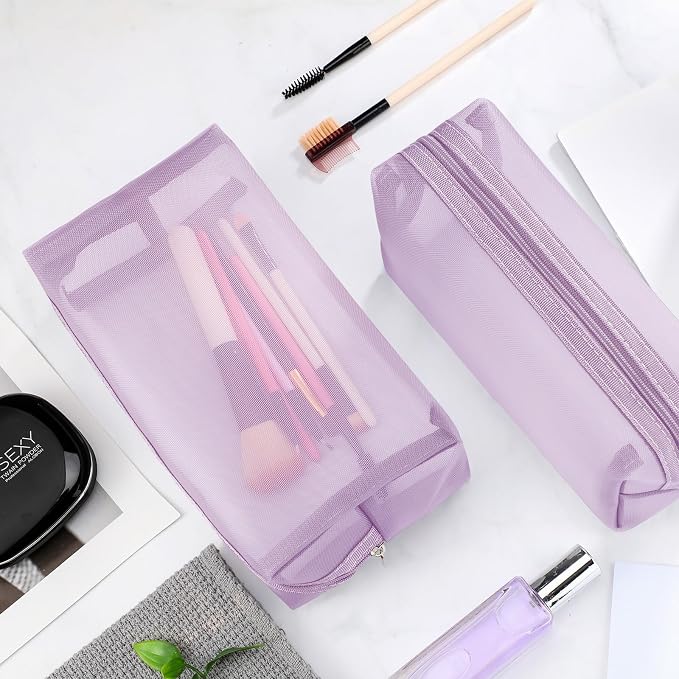 6 Pieces Mesh Makeup Bags Mesh Cosmetic Bag Portable Travel Organizing Zipper Pouch Toiletries Makeup Pouches for Home Office Travel Accessories - Image 4