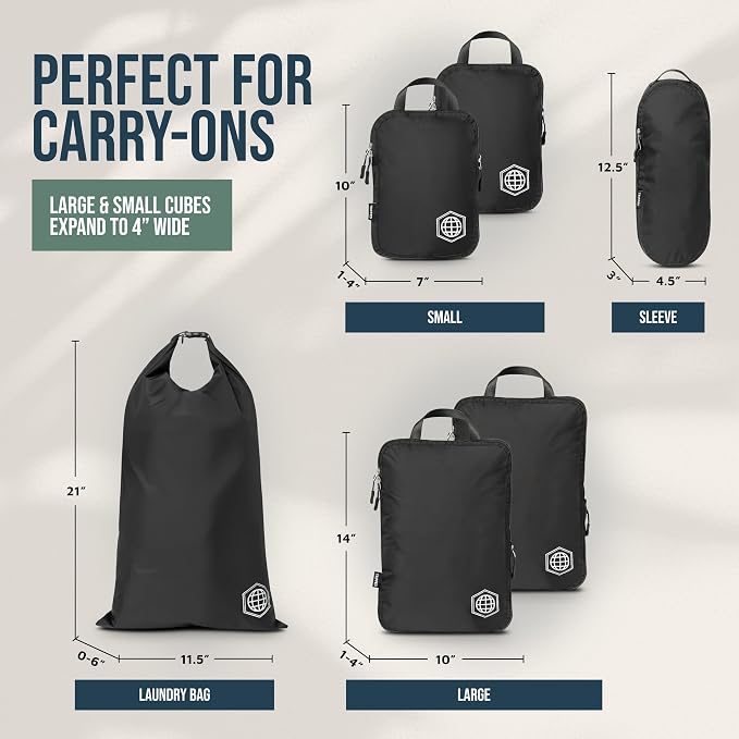 TRIPPED Travel Gear Compression Packing Cubes for Carry-On Travel 6-Pack | Ultralight Ripstop Packing Cubes with Compression Zippers for Organized Carry-On Luggage, Backpack, and Travel Packing - Image 5