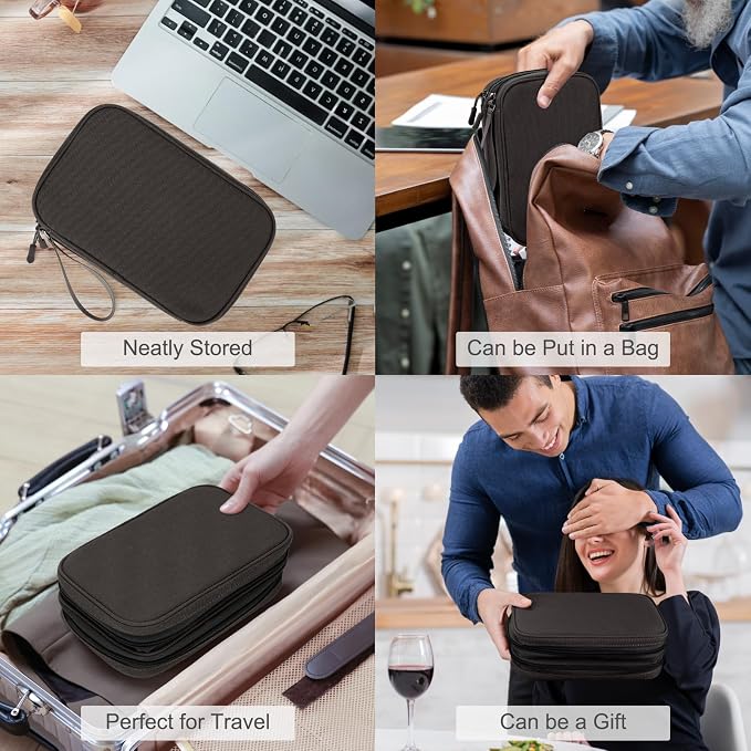 FYY Electronic Organizer, Travel Tech Pouch Bag, Large, Coffee | Wrist Strap, Waterproof, Double Layers Portable Electronics Travel Carrying Case for Cord, Charger, Daily Business Trips Use - Image 7