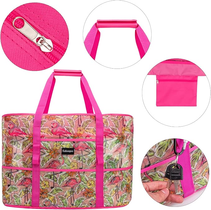 KABAQOO Mesh Beach Bag, Extra Large Beach Bags with 9 Pockets & Zipper Waterproof Lightweight Beach Tote for Beach/Pool Trip - Image 5