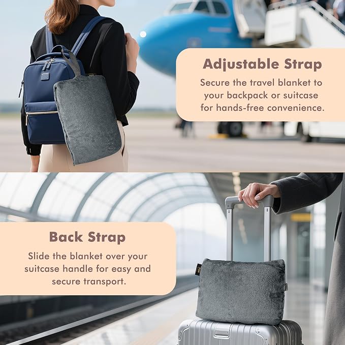 Tirrinia Travel Portable Blanket with Feet Pocket Airplane Office Poncho 4 in 1 Zippered Front Pocket Premium Cozy Fleece Blankets with Built-in Bag - Image 4