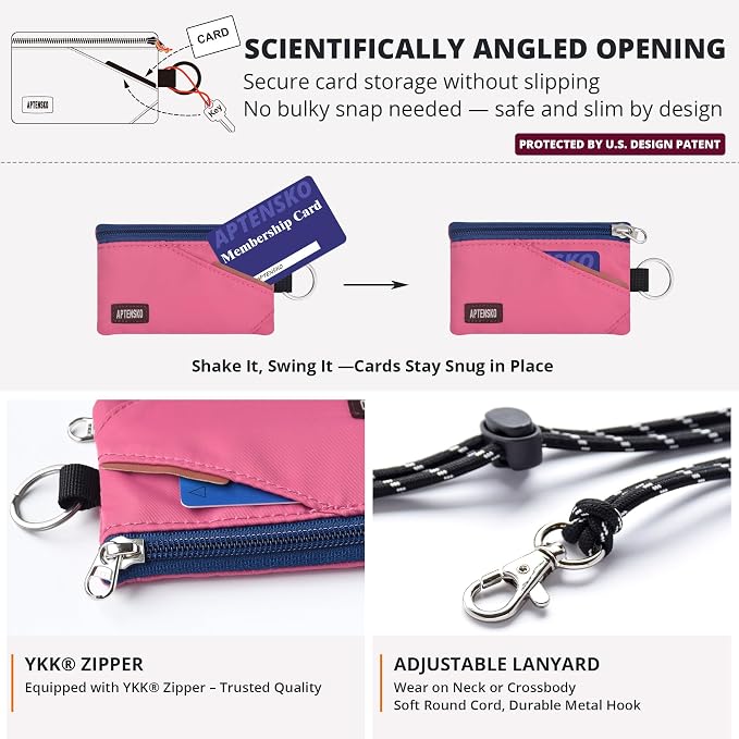 RFID Blocking Travel Wallet with Adjustable Lanyard, Small Nylon Zipper Pouch and Badge Holder for ID, Credit Cards, Cash, Keys, Commuters (Rose Pink) - Image 5