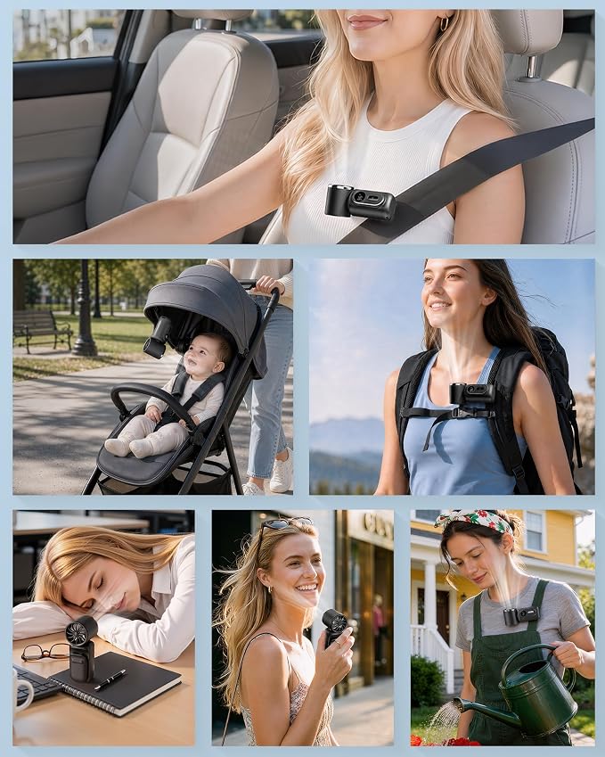 Mini Clip on Fan Handheld, 3000mAh Rechargeable Portable Fan with LED Display, 3-in-1 Personal Cooling Fan, 4 Speeds Quiet USB C Fan for Stroller Desk Travel Camping Office for Women Men Kids, Black - Image 2