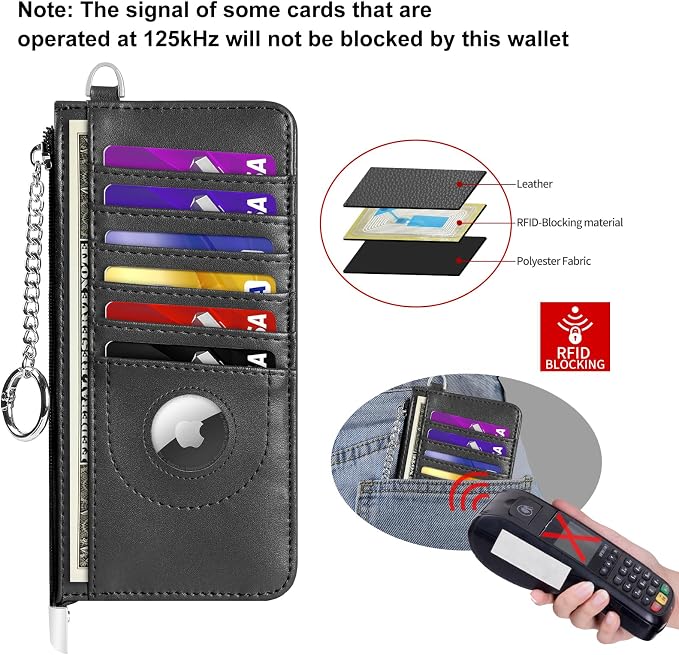 RFID Blocking Slim Credit Card Holder Wallet with Zipper Money Pocket & Keychain, Slim Airtag Wallet for Men Women - Image 6