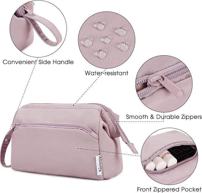 Narwey Large Makeup Bag Women Wide-open Make up Bag Travel Cosmetic Bag Organizer Toiletry Bag for Cosmetics Toiletries Accessories (Dusty Rose) - Image 5