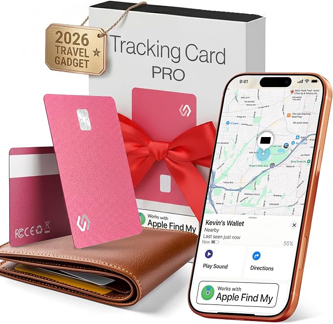 SPOTMINDERS Apple MFi Certified Credit Card Wallet Tracker PRO Pink (iOS Only) Travel Essentials for Women Works with Apple Find My Rechargeable Tracking Card IP68 0.07in Slim Item Finder for Passport by Spotminders