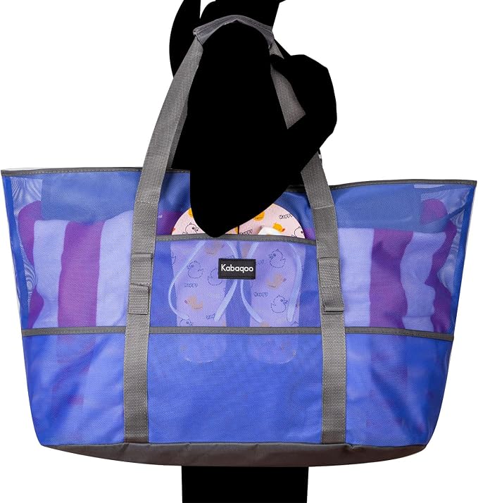 KABAQOO Mesh Beach Bag, Extra Large Beach Bags with 9 Pockets & Zipper Waterproof Lightweight Beach Tote for Beach/Pool Trip - Image 7