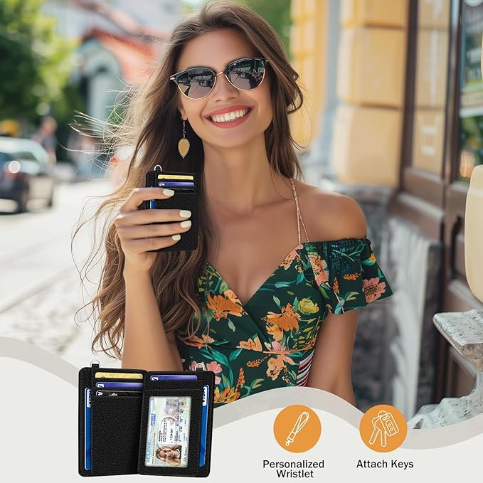 Yonlevres Credit Card Holder Women Slim RFID Blocking Wallet Small Black | Front Pocket, Handy, RFID Blocking, Woman Girls Ladies Gifts, D-ring for Keychain,Thin Mini Card Case, ID Window, PU Leather - Image 2