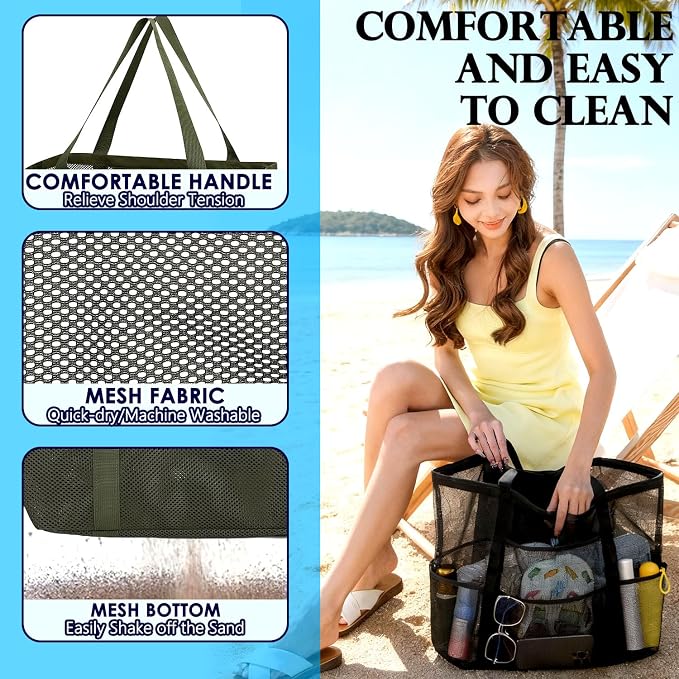 Fammart Mesh Beach Bag for Women, Large Beach Toy Pool Bag with Zipper Pocket, SandProof Cruise Essentials 2026 Family Travel - Image 6