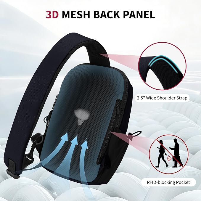 ECOHUB Anti-Theft Crossbody Bag Men Women RFID Blocking Lightweight Sling Backpack Water Resistant for Travel Hiking Outdoor - Image 4