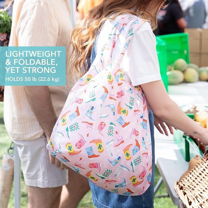 Bumkins Reusable Grocery Shopping Tote Bag for Women, Large Boho Style with Handles, Foldable, Washable, Shoulder Straps - Image 2