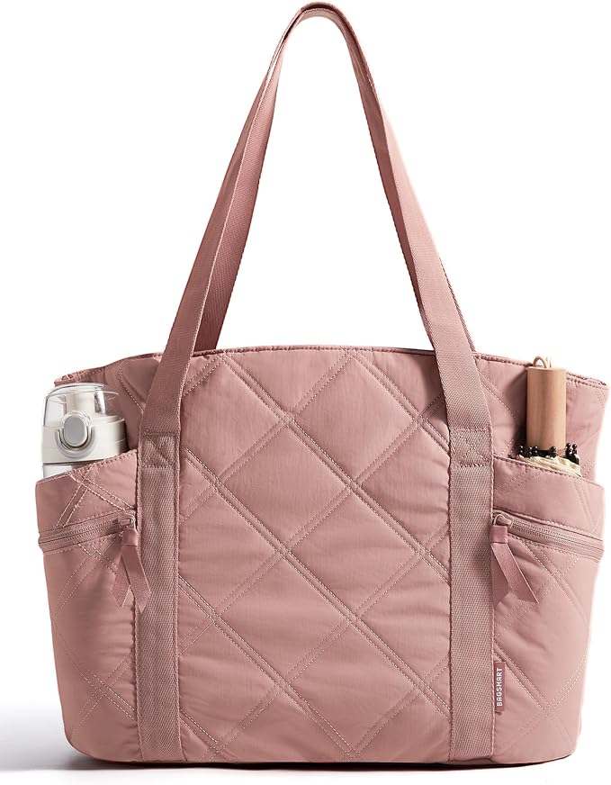 BAGSMART Crush Tote Bag for Women, 20L Puffer Work Tote with Zipper | Quilted Nurse Hospital Bag For Travel College Gym by BAGSMART