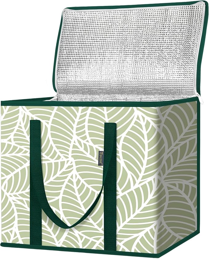 BALEINE 1Pk Insulated Reusable Grocery Bags, Collapsible Cooler Bag for Groceries, Heavy Duty Large Insulated Bag (16''x9''x13'', Antique Foliage) by BALEINE