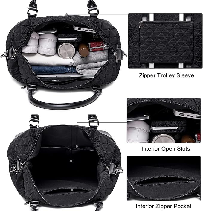 Bluboon Travel Tote Bags with Zipper Ladies Canvas Bag Weekender Overnight Bag for Women Carry on Duffel Bag Trolley Sleeve - Image 9
