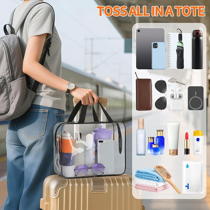 HAOGUAGUA 3 Pieces Large Clear Travel Bags for Toiletries, Waterproof Clear Plastic Cosmetic Makeup Bags, Transparent Packing Organizer Storage Bags (Black) - Image 6