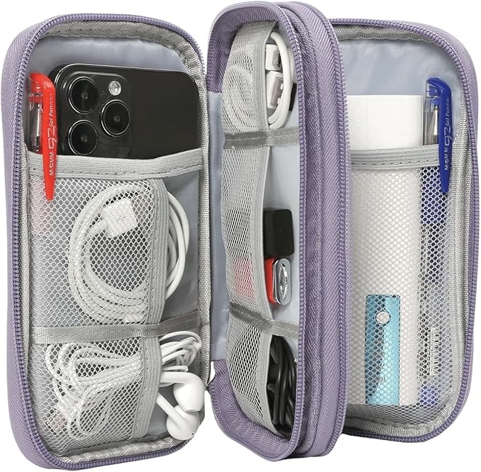 CAAORDKSO Cord Organizer Bag, Travel Cable Organizer Case Waterproof Accessories Pouch with Handle, Travel Electronic Carrying Bag for Cable, Cord, Charger, Phone, Power Bank, Earphone(Purple, Medium) - Image 3