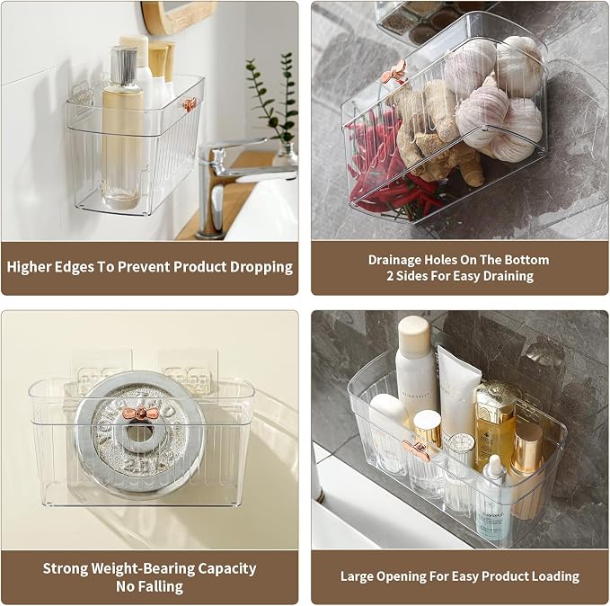 2 Pack Clear Acrylic Small Wall-Mounted Storage Baskets with Adhesive, No Drilling, Hanging Wall Mount Storage Bins for Kitchen, Pantry, Bathroom, RV - Image 8