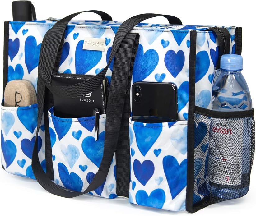 TOPDesign Utility Water Resistant Tote Bag with 13 Pockets, Top Zipper Closure & Thick Bottom Support, for Working Women by TOPDesign