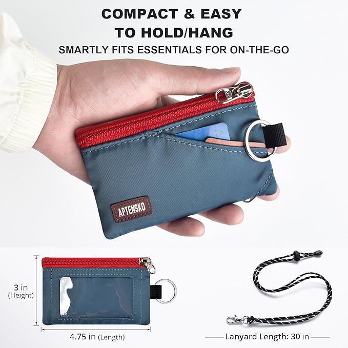 RFID Blocking Travel Wallet with Adjustable Lanyard, Small Nylon Zipper Pouch and Badge Holder for ID, Credit Cards, Cash, Keys, Commuters (Slate Blue) - Image 4