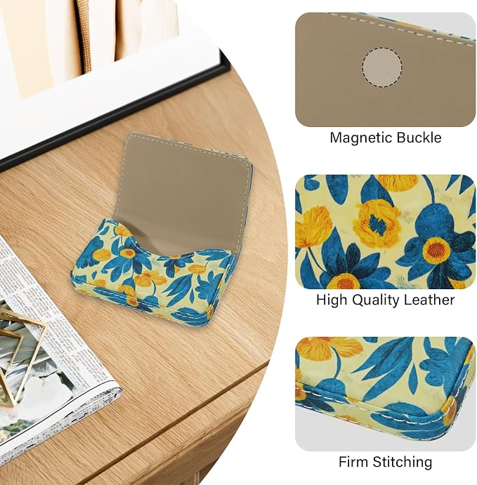 Business Card Holder，PU Leather Business Card Case Color Printing Pattern Card Holder Wallet，Pockets Magnetic Credit Card Holders for Men and Women - Pink Flowers - Image 2