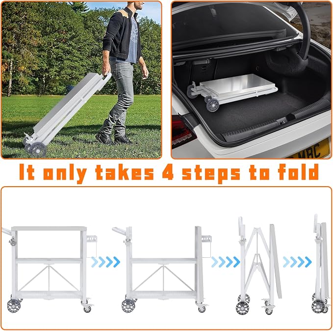 Semoprus Folding Grill Table with Storage Rack, Stainless Steel Grill Cart | 3 Shelf, Portable, Waterproof, Sturdy, Griddle Stand Fit 17 & 22 inch and Ninja, Camping Kitchen Station, Easy Assembly - Image 3