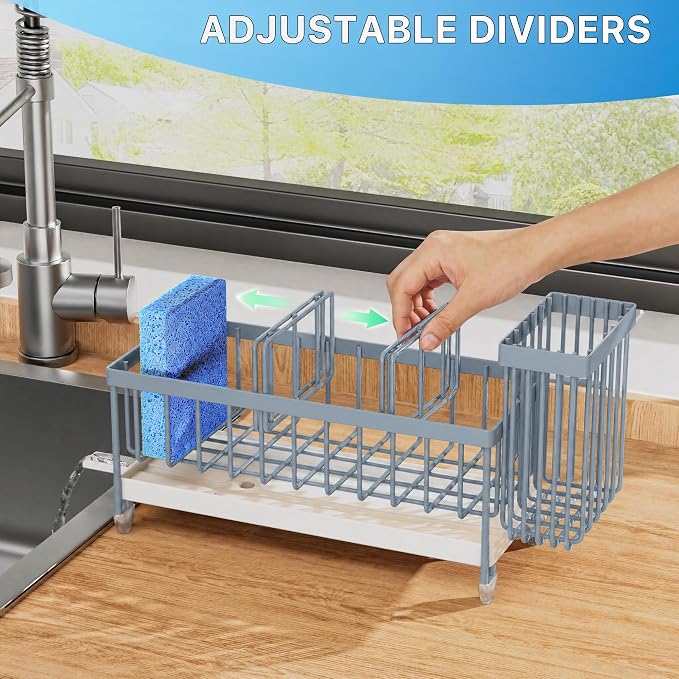 Cisily Sponge Holder for Kitchen Sink, Sink Caddy Organizer with High Brush Holder, Kitchen Countertop Organizers and Storage Essentials, Rustproof 304 Stainless Steel (Gray Blue, 9.25″) - Image 5