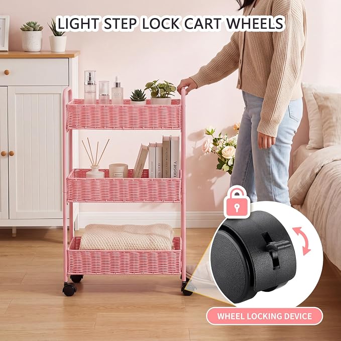 Utility Slim Storage Cart,3-Tier Rolling Kitchen Office Laundry Room Cart with Wheels,Mobile Shelving Unit Organizer for Living Room,Bathroom, Baby Diaper,Art,Dining Room Narrow Places - Image 6