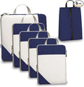 Compression Travel Packing Cubes with White Mesh, Blue, 6Pcs | Waterproof fabric and See-Through Mesh, Space-Saving Compression Organizer for Travel and Daily Clothes Storage by Unknown
