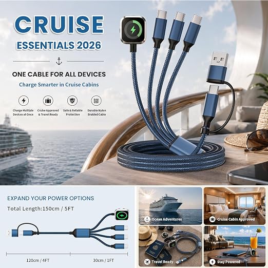 MPATIBY 3Type C 4-in-2 Multi Charging Cable for iWatch Charger/iPhone17 5FT | Portable Cruise Camping Travel Essentials, USB C Splitter for iWatch Ultra/SE/11-2, New iPhone Charger/S26, Support Carplay - Image 5