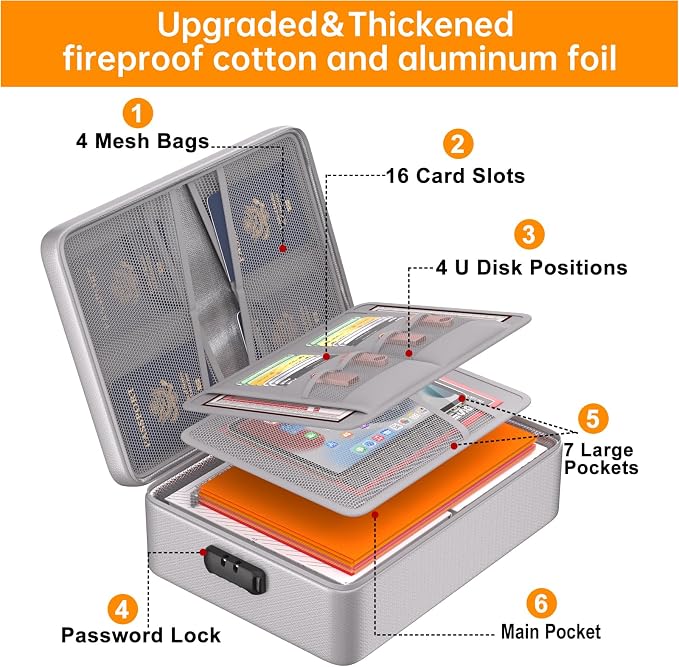 DocSafe 5200°F Fireproof Document Organizer Box with Lock, Silver (Soft) | Heat Insulated 8 Layers File Protection Bag,Water-Resistant Zipper,Portable Home Office Travel Safe Storage for Files,Laptop - Image 9
