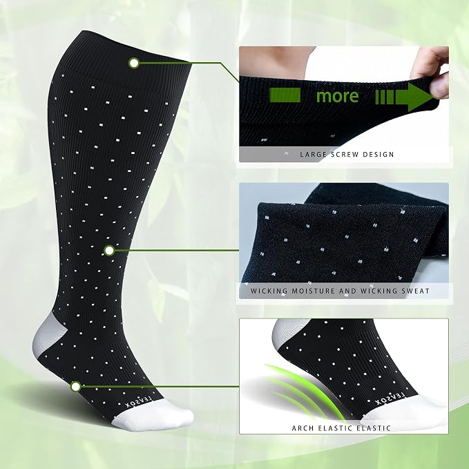 LEVSOX Wide Calf Compression Socks for Women&Men Plus Size 15-20mmHg Knee High Large Support Stockings for Circulation - Image 4