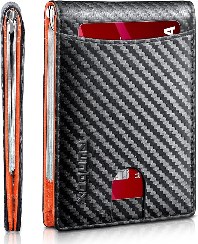 RUNBOX Slim Wallet for Men Genuine Leather RFID Blocking Bifold Minimalist Front Pocket Mens Wallet with Money Clip Thin Gift Box by RUNBOX