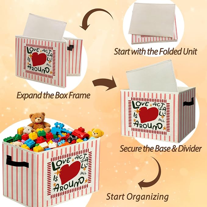 Heartwarming Comforting Star Storage Bins Box with Handles Organizer Basket | cheerful heart foldable basket for organizing, pink stripe collapsible toys clothes for nursery bedroom playroom, 10x14 in - Image 6