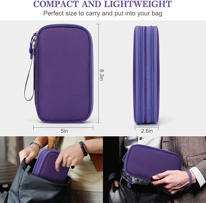 FYY Electronic Organizer, Travel Tech Pouch Bag, Medium, Purple | Wrist Strap, Waterproof, Double Layers Portable Electronics Travel Carrying Case for Cord, Charger, Daily Business Trips Use - Image 2