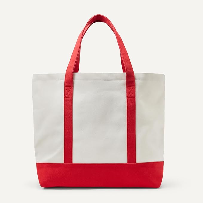 Amazon Essentials Unisex Adults' Large Heavy Duty Canvas Beach Tote Bag, Natural/Red, One Size - Image 5