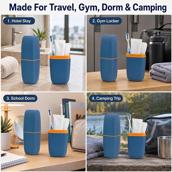 Toothbrush Travel Case, 2 in 1 Holder and Rinse Cup with Cover | 7.87 - Image 6