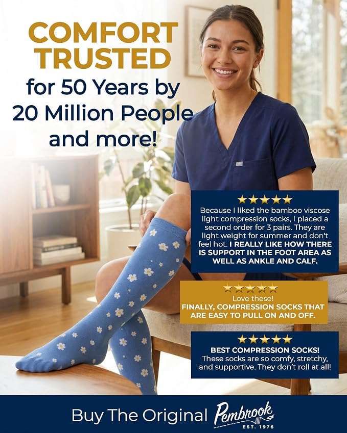 Pembrook® Bamboo Viscose Light Compression Socks - 3 Pairs | 8-15 mmhg Compression Socks | Knee High Comfort Support Socks - Image 6